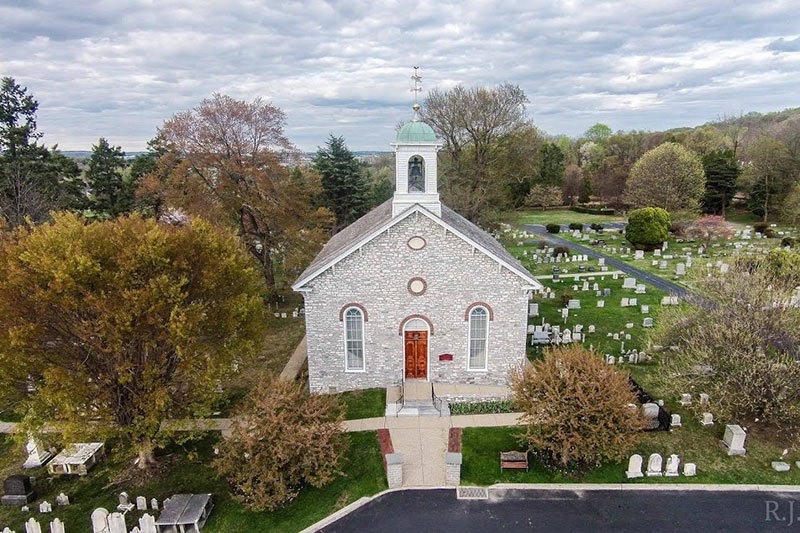 Aerial photo of the Baptist Church in the Great Valley in the fall